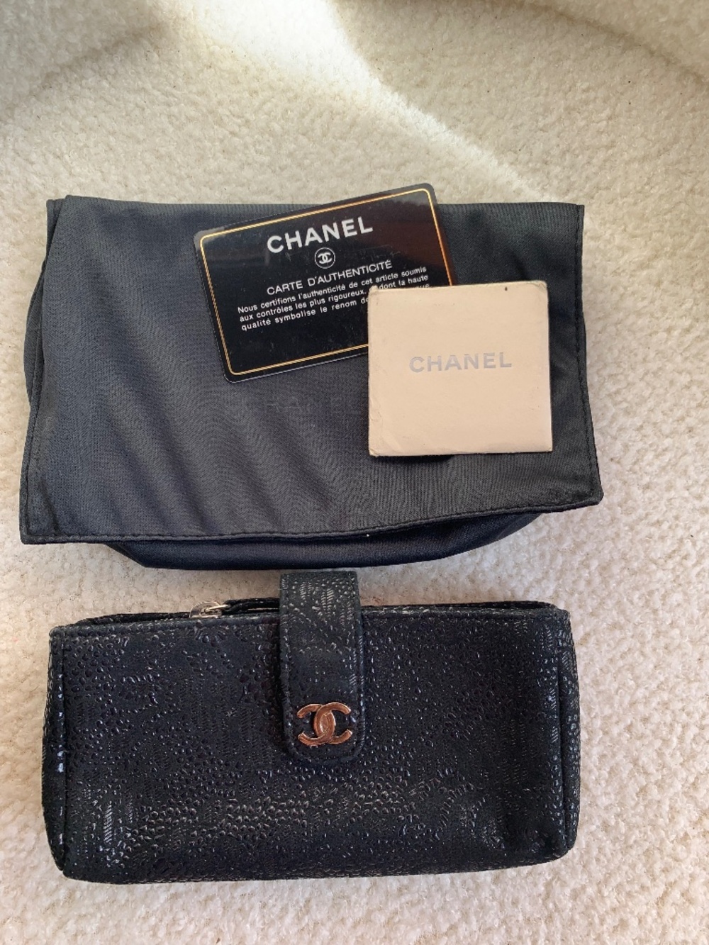 CHANEL Vintage CC Pouch Coin Purse Clutch Black Leather